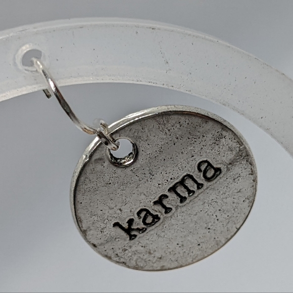 Pewter Karma Dangling Earrings - Sterling Silver Loops - Picture 2 of 5